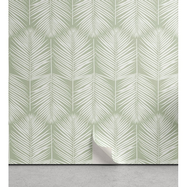Ambesonne Palm Leaf Peel & Stick Wallpaper for Home, Pale Green Leaves