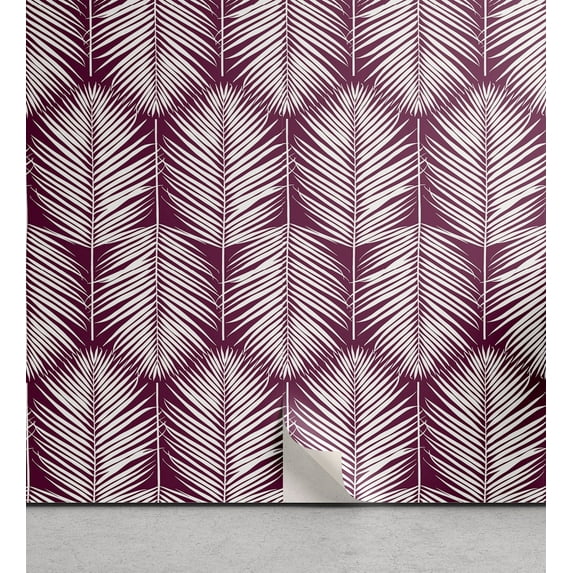 Ambesonne Palm Leaf Peel & Stick Wallpaper for Home, Plum Tropic Leaves Exotic, 13"x72", Plum and White