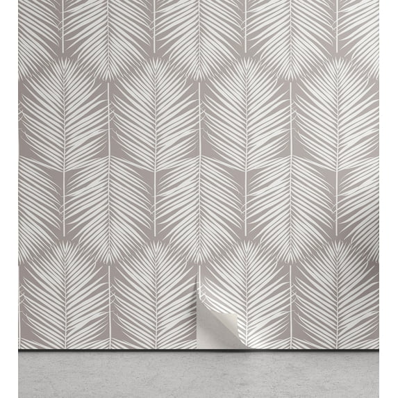 Ambesonne Palm Leaf Peel & Stick Wallpaper for Home, Warm Taupe Leaves Exotic, 13"x100", Warm Taupe White