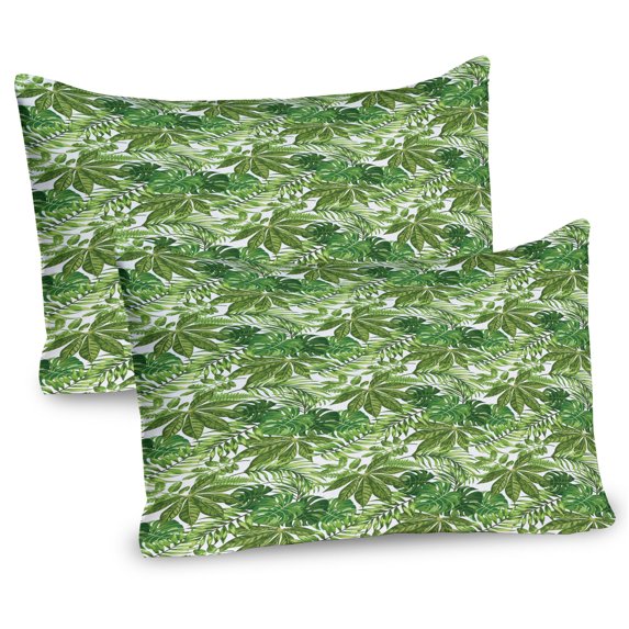 Ambesonne Palm Leaf Pillow Sham 2 Pack, Jungle Foliage Eco, 36"x20", Green Olive Green White