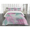 thumbnail image 1 of Ambesonne Palm Leaf Quilted Bedspread Set 3 Pcs, Beach Party Vintage, King Size, Pink Teal White, 1 of 5