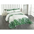 thumbnail image 1 of Ambesonne Palm Leaf Quilted Bedspread Set 3 Pcs, Forest Leaves Frame, King Size, Hunter Green, 1 of 2