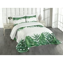 Ambesonne Palm Leaf Quilted Bedspread Set 3 Pcs, Forest Leaves Frame, King Size, Hunter Green