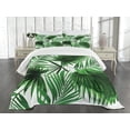 thumbnail image 1 of Ambesonne Palm Leaf Quilted Bedspread Set 3 Pcs, Vivid Leaves Growth, Queen Size, Fern Green White, 1 of 5