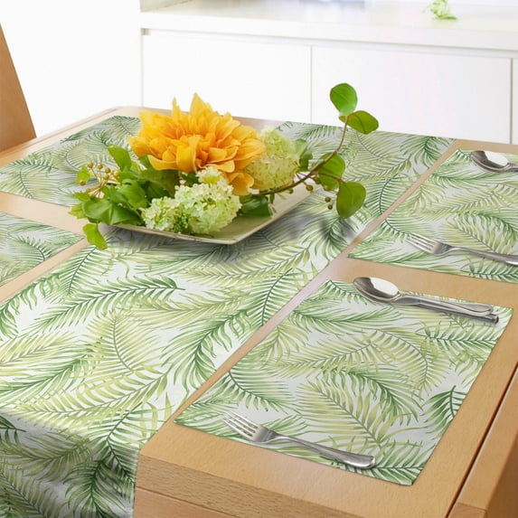 Ambesonne Palm Leaf Table Runner & Placemats, Fresh Environment, Placemat 4 pcs + Runner 12"x72", Fern Green Pale Green