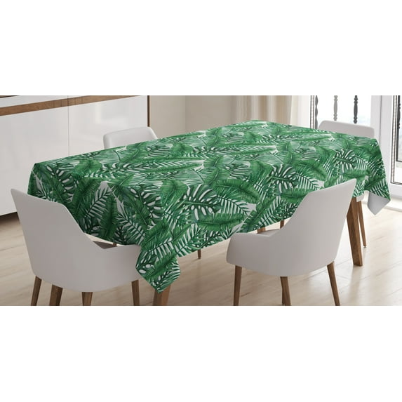 Ambesonne Palm Leaf Tablecloth Rectangular Table Cover, Watercolor Jungle, 60"x90", Forest Green and White