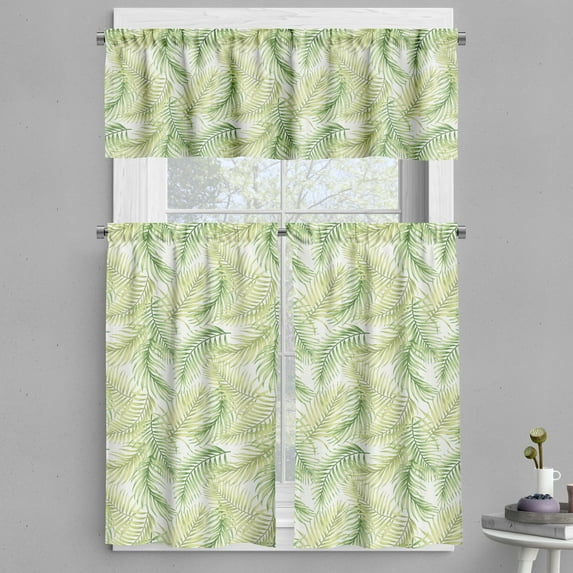 Ambesonne Palm Leaf Valance & Curtain, Fresh Environment, 55"x24", Fern Green Pale Green