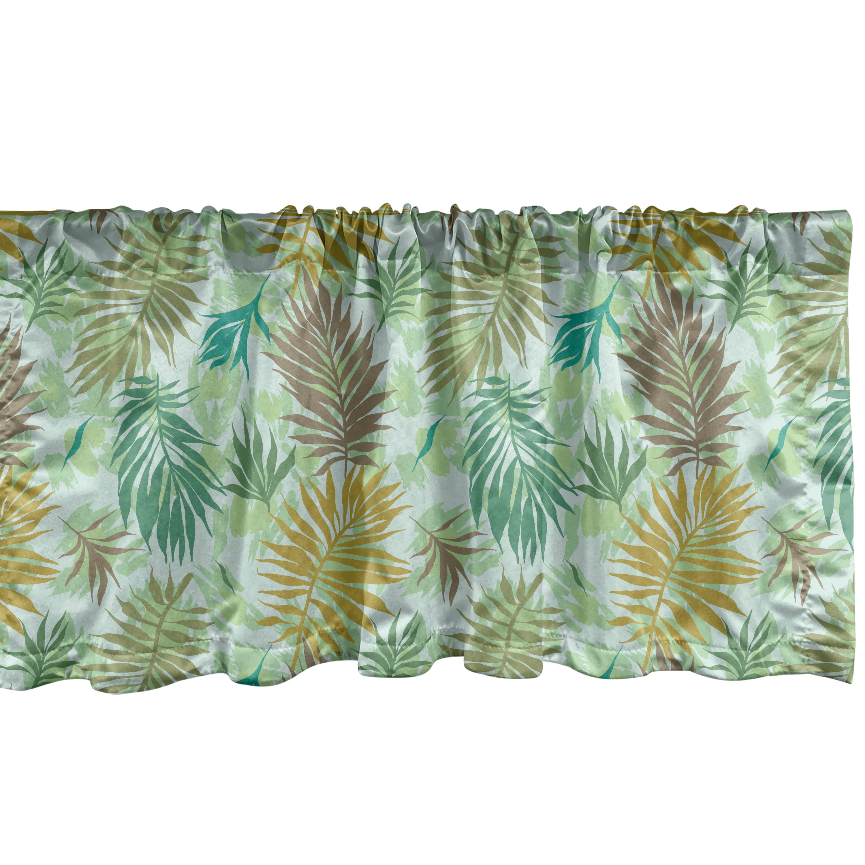 Tropical Jungle Green Satin Rod Pocket Valance Set