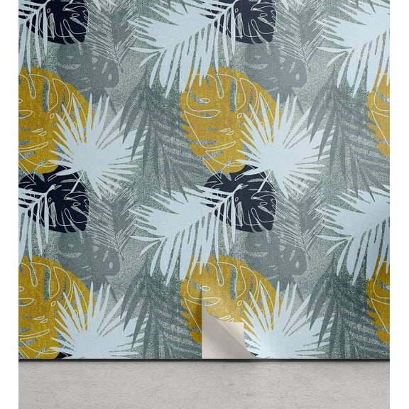Ambesonne Palm Leaves Peel & Stick Wallpaper for Home, Aloha Hawaii Monstera, 13"x36", Soft Blue Purpleblue
