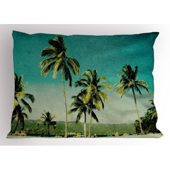 Ambesonne Palm Pillow Sham, Retro Summer and Tall Trees, 36" X 20", Multicolor