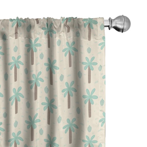 Ambesonne Palm Tree Curtains, Cartoon Forest Cactus, Pair of 28"x95", Cream Cocoa Mint Green