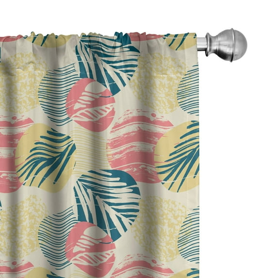 Ambesonne Palm Tree Curtains, Grunge Brazil Leaves, Pair of 28"x95", Blue Coral Pale Yellow