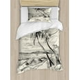 thumbnail image 1 of Ambesonne Palm Tree Duvet Cover Sets, Tropical Beach Sketch, 2-Twin, Cream Black, 1 of 3