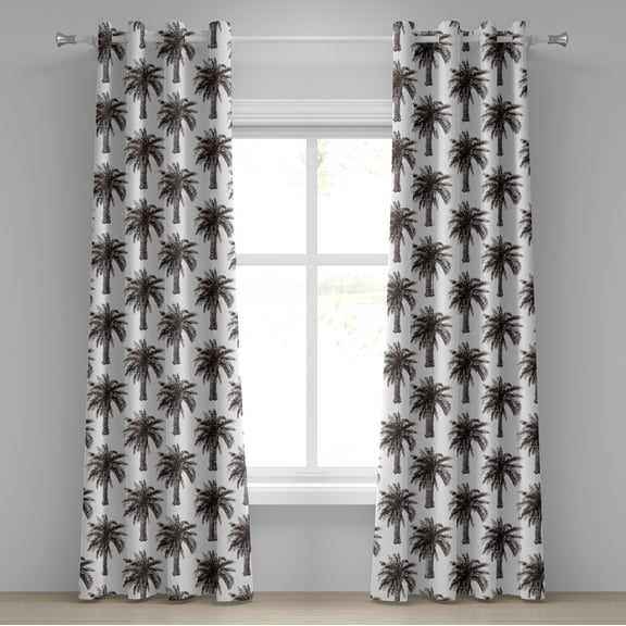 Ambesonne Palm Tree Grommet Curtain, Retro Growth Nature, 50" x 72", Dark Brown White