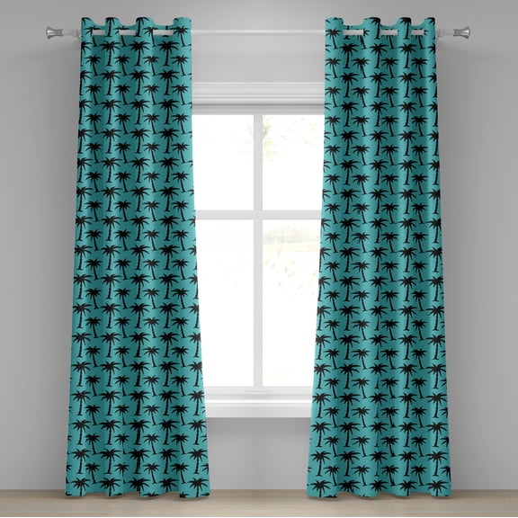 Ambesonne Palm Tree Grommet Curtain, Silhouettes on Blue, 50" x 72", Turquoise Black