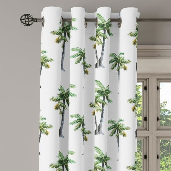 Ambesonne Palm Tree Grommet Curtain Single Panel, Watercolor Trees Art, 50"x60", Grey Green White