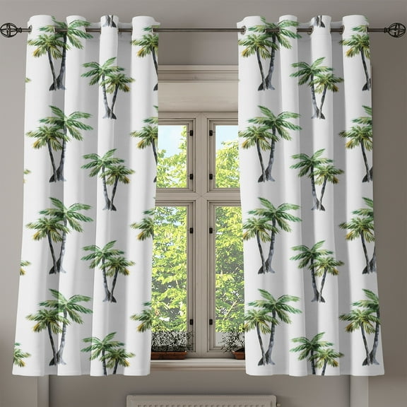 Ambesonne Palm Tree Grommet Curtain, Watercolor Trees Art, 50" x 63", Grey Green White