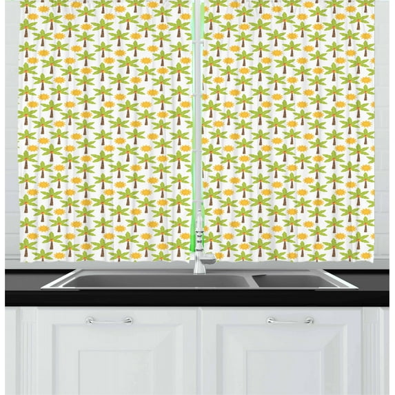 Ambesonne Palm Tree Kitchen Curtains, Tropical Nature Sun, 55"x39", Multicolor