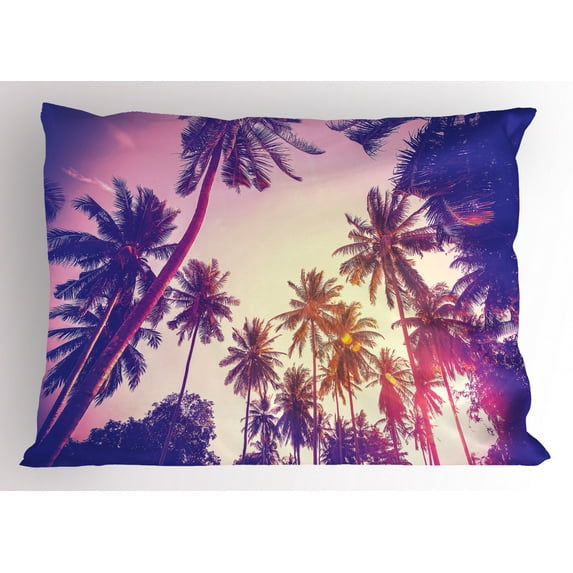 Ambesonne Palm Tree Pillow Sham, Tropic Island Sunset, 36" X 20", Multicolor