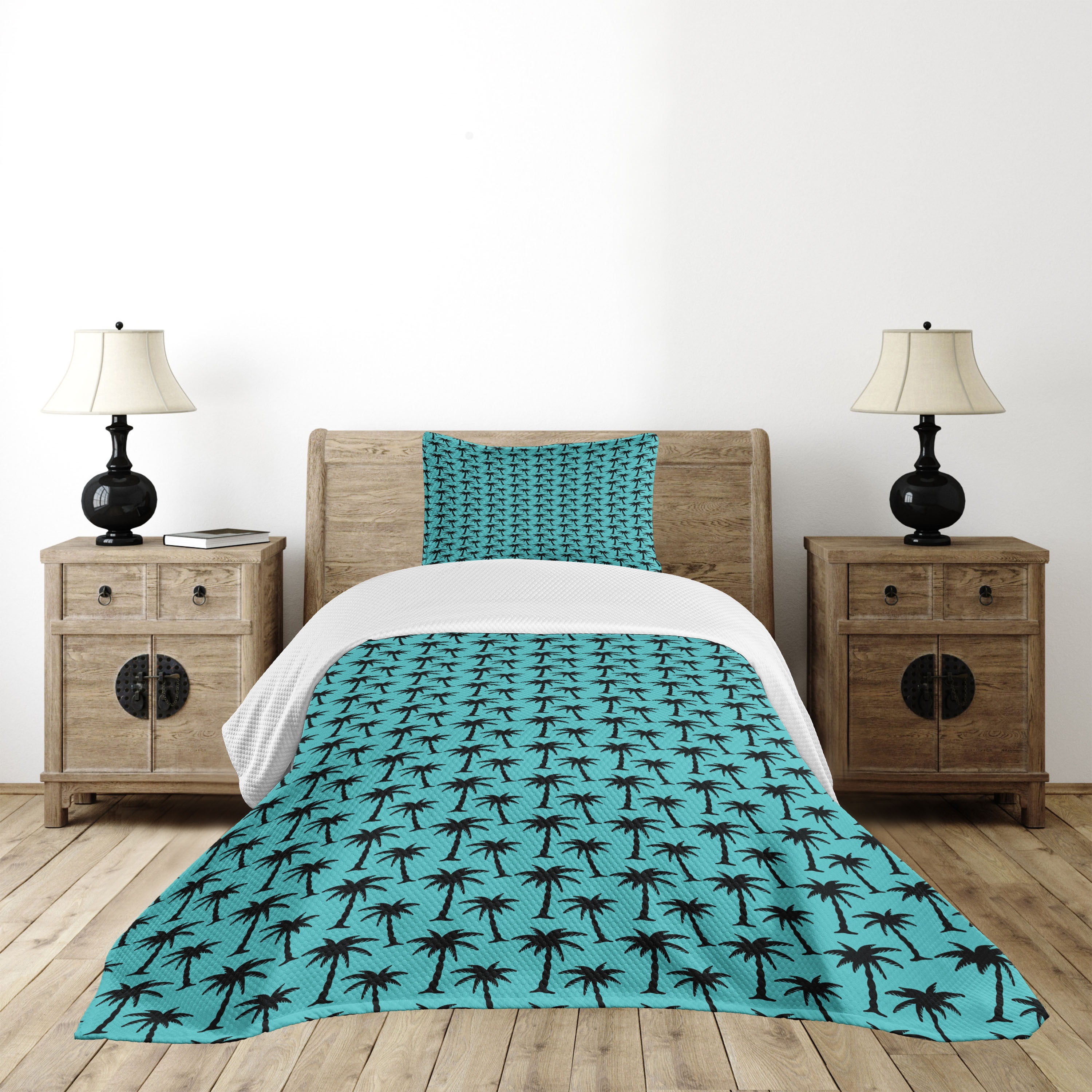 Twin Black and Turquoise Quilted Bedspread Set