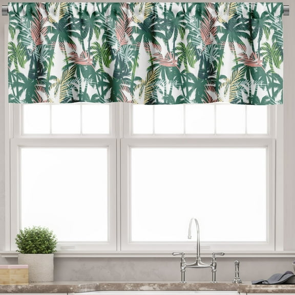 Ambesonne Palm Tree Valance Pack of 2, Dreamy Jungle Foliage, 54"X18", Multicolor