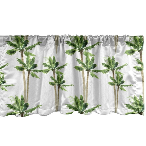 Ambesonne Palm Tree Window Valance, Forest in Watercolors, 54" X 12", Green Cocoa and White