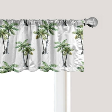 Ambesonne Palm Tree Window Valance, Watercolor Trees Art, 54" X 12", Grey Green White