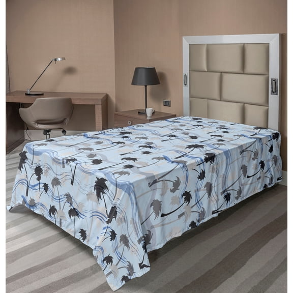 Ambesonne Palm Trees Flat Bedding Sheet Soft Top Sheet, Aloha Vibes Tropical, Twin, Pale Blue Charcoal Grey