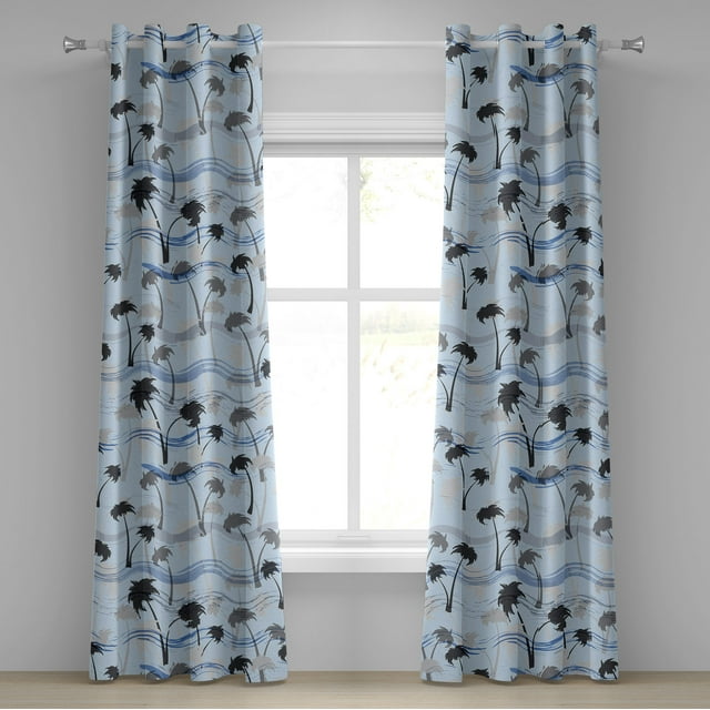 Ambesonne Palm Trees Grommet Curtain, Aloha Vibes Tropical, 50"x72", Pale Blue Charcoal Grey