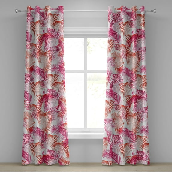 Ambesonne Palm Trees Grommet Curtain, Hawaii Dreamy Leaves, 50"x96", Hot Pink Dark Salmon