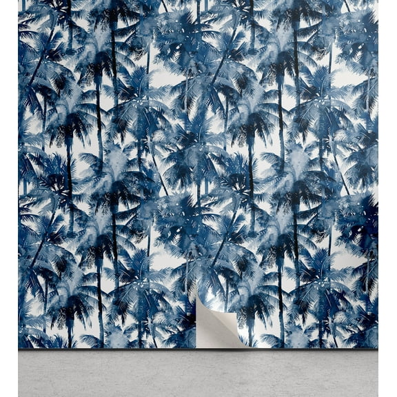 Ambesonne Palm Trees Peel & Stick Wallpaper for Home, Dreamy Silhouettes Woods, 13"x36", Blue Grey Dark Sky Blue