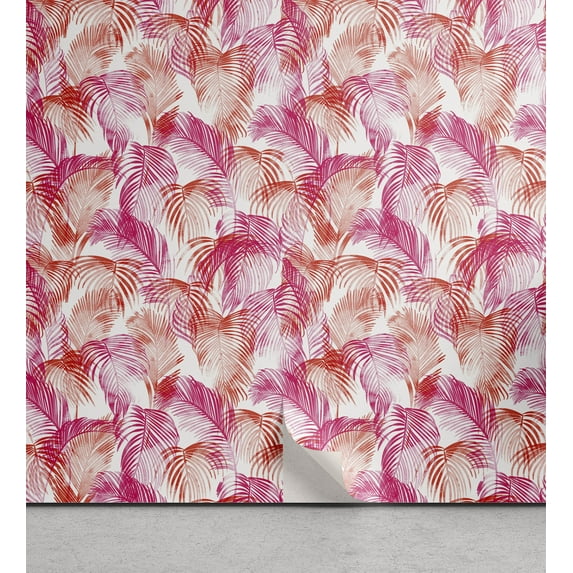 Ambesonne Palm Trees Peel & Stick Wallpaper for Home, Hawaii Dreamy Leaves, 13"x36", Hot Pink Dark Salmon