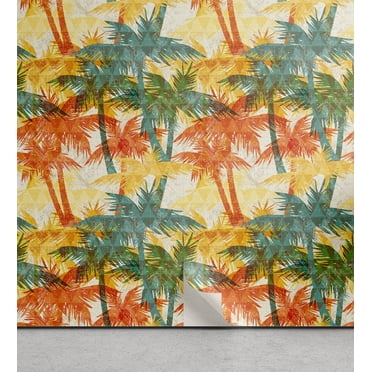 Ambesonne, Palm Trees Peel & Stick Wallpaper for Home, Tropical Summer Vibes, 13"x36", Cadet Blue Salmon Mustard