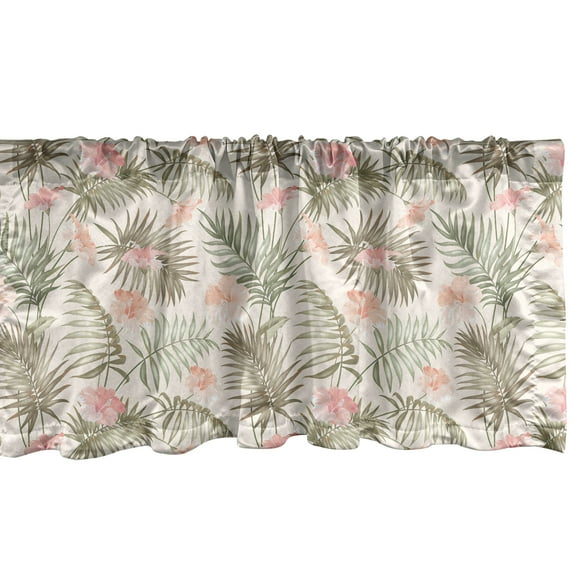 Ambesonne Palm Window Valance, Vintage Exotic Flowers Leaves, 54" X 18", Eggshell Dusk