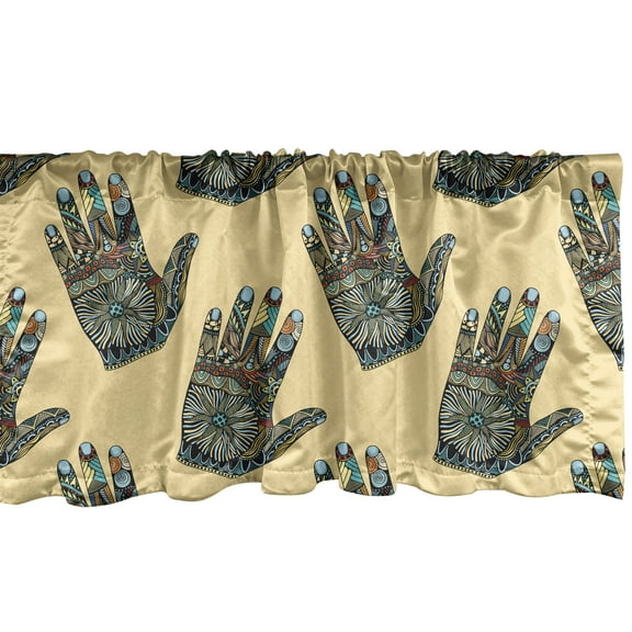 Ambesonne Palmistry Window Valance, Graphical Hand with Oriental Details Motifs and Feels, Curtain Valance for Kitchen Bedroom Decor with Rod Pocket, 54" X 12", Multicolor