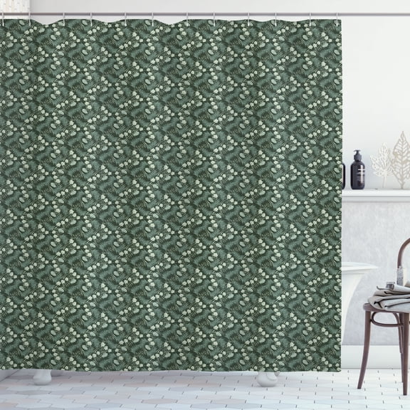 Ambesonne Palms Shower Curtain, Exotic Orchids Leaf Art Deco, 69"Wx70"L, Evergreen Pale Sage Green