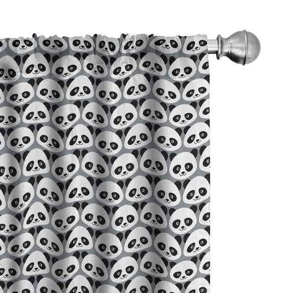 Ambesonne Panda Window Curtains, Cartoon Bear Repetitive Art, Each 28" W x 63" L, Grey Charcoal Grey White