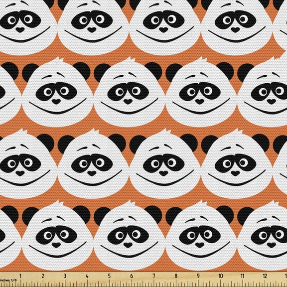Ambesonne Panda Bear Fabric by the Yard Upholstery, Monochrome Bears Graphic, 5 Yards, Burnt Sienna White