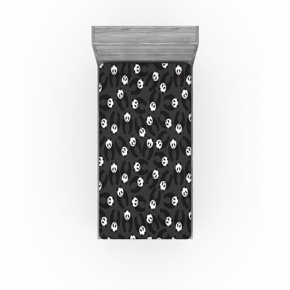 Ambesonne Panda Fitted Sheet, Wild Nature Bear Boho Print, Twin Size, Charcoal Grey White