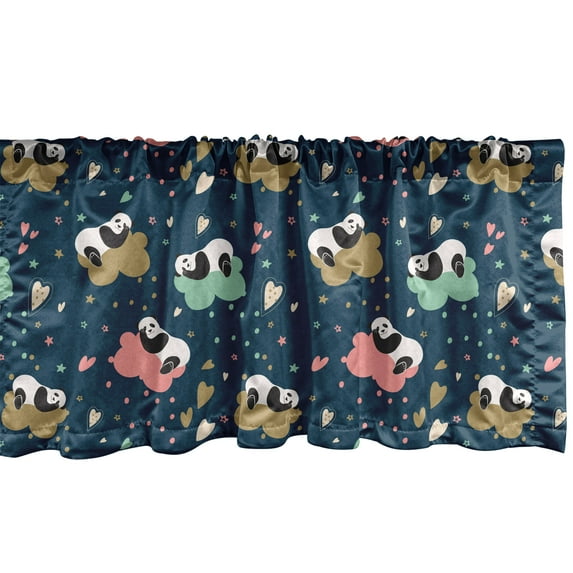 Ambesonne Panda Valance Pack of 2, Doodle Hearts Stars and Dots, 42"X12", Blue Multicolor