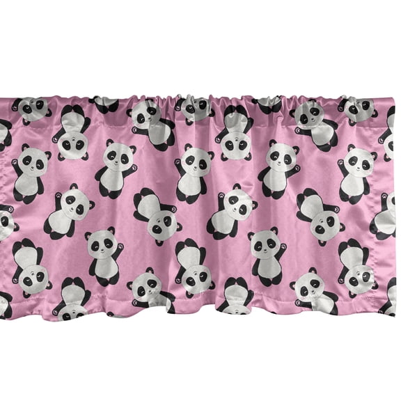 Ambesonne Panda Valance Pack of 2, Waving Greeting Animal, 42"X12", Pale Pink Charcoal Grey