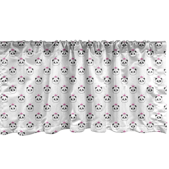 Ambesonne Panda Window Valance, Print of Heads in a Crown, 42" x 18", Charcoal Grey Pink White