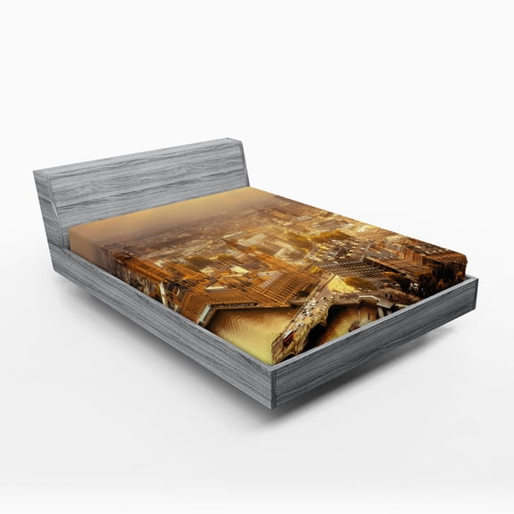 Ambesonne Panorama Fitted Sheet, London Aerial Scenery, Queen Size, Multicolor