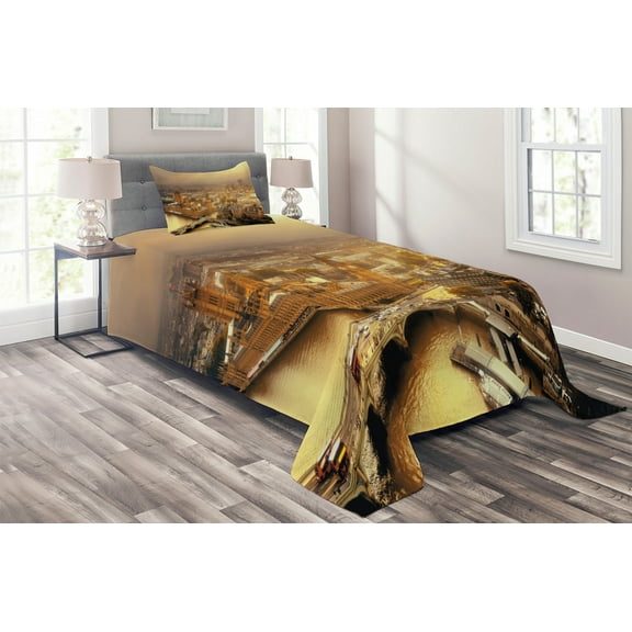 Ambesonne Panorama Quilted Coverlet 2 Pcs, London Aerial Scenery, Twin Size, Multicolor