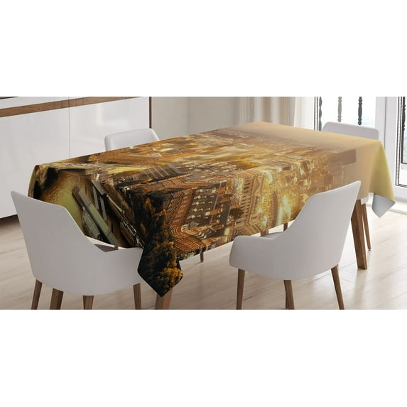 Ambesonne Panorama Tablecloth Rectangular Table Cover, London Aerial Scenery, 60"x84", Multicolor