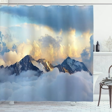 Ambesonne Panoramic Shower Curtain, Snowy and Cloudy Peak, 69"Wx70"L, Charcoal Grey White