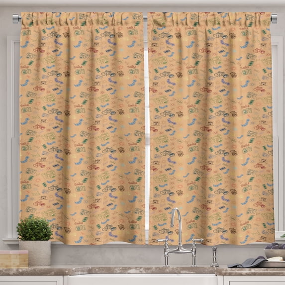 Ambesonne Paparazzi Kitchen Curtains, Colorful Camera Films, 55"x45", Peach and Blue