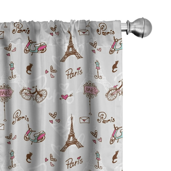 Ambesonne Paris 4-Panel Curtains, City of Love and Fashion, 56"x95", Redwood Pearl Pink
