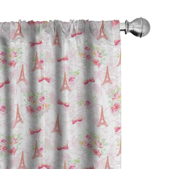 Ambesonne Paris Window Curtains, Eiffel French Bouquet Form, Each 28" W x 95" L, Pale Green Pale Pink