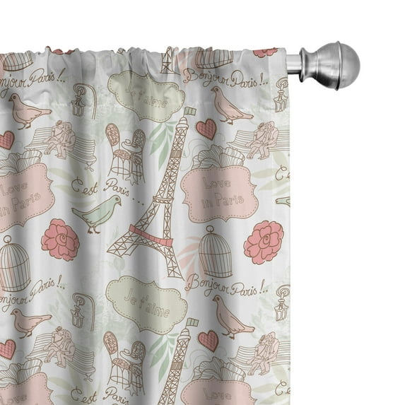 Ambesonne Paris Window Curtains, Lovers in Streets Flowers, Each 28" W x 95" L, Dried Rose Cream